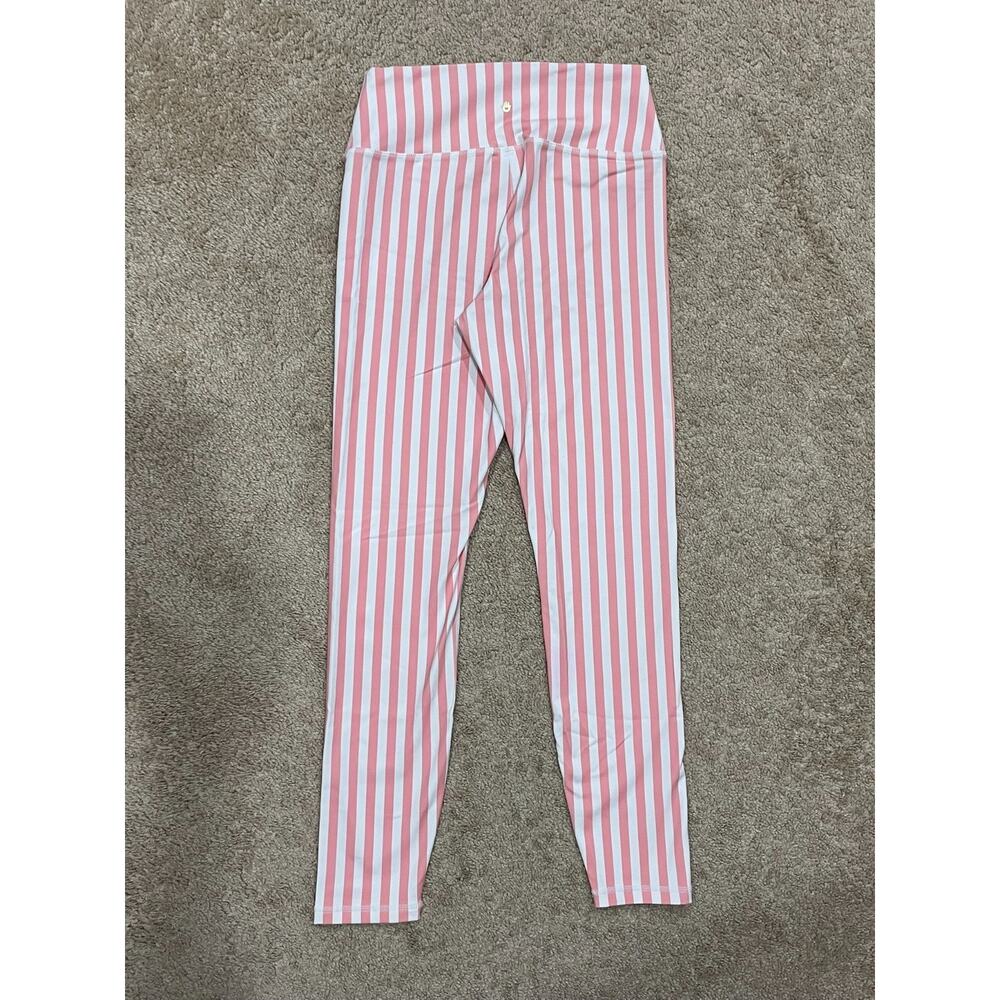 Spiritual Gangster Leggings Womens Size M White Peach Striped Athletic Stripe - Picture 2 of 7
